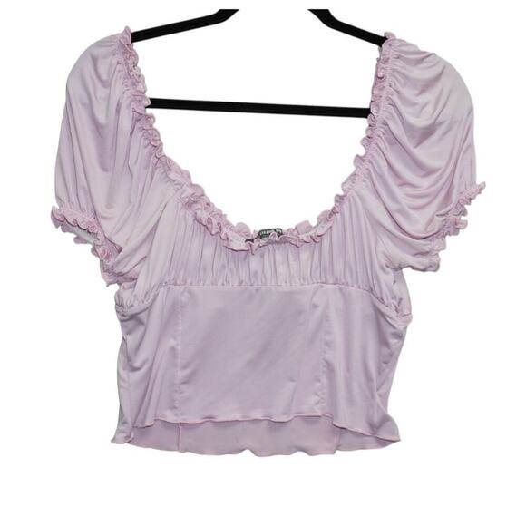 Urban Outfitters Lilac Puff Sleeve Crop Top Sz L Ruffle Trim Cottagecore Floral - Picture 5 of 5